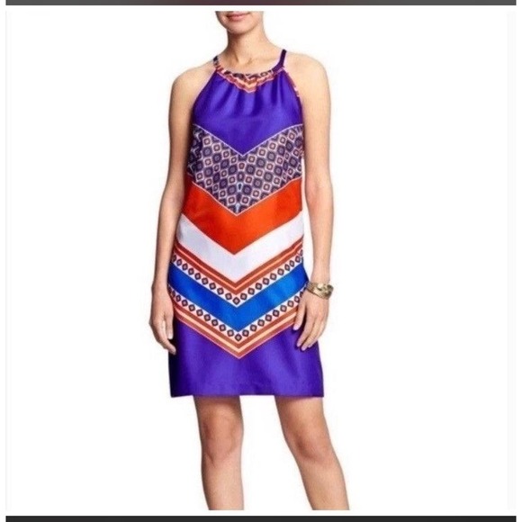 Banana Republic Dresses & Skirts - Banana Republic Blue Orange Chevron Halter Shift Dress Geometric Print Sz 4